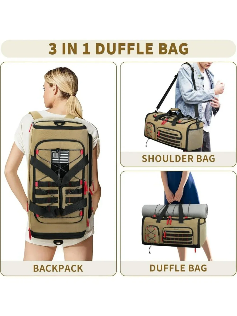 Expandable 45L-50L Sports Duffle Gym Bag for Men & Women - Versatile Travel Tote